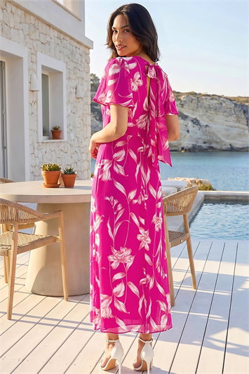 Floral Print Flutter Sleeve Midi Dress 14793651