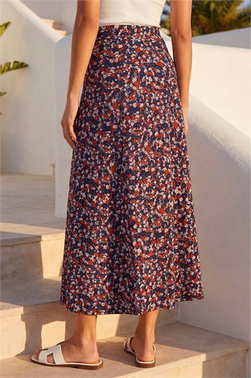Ditsy Floral Stretch Midi Skirt 17060860