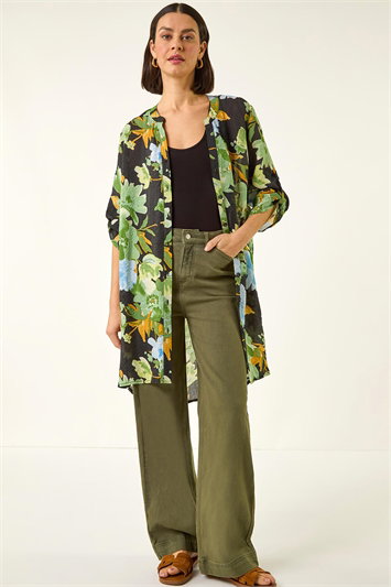 Floral Longline Button Up Blouse 10221534