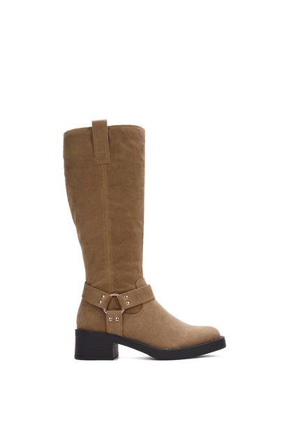 Black 'Roma' Knee High Biker Mid Block Heel Western Boots
