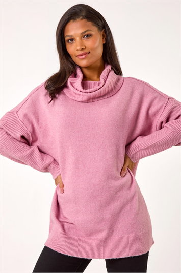 Pink Relaxed Roll Neck Jumper