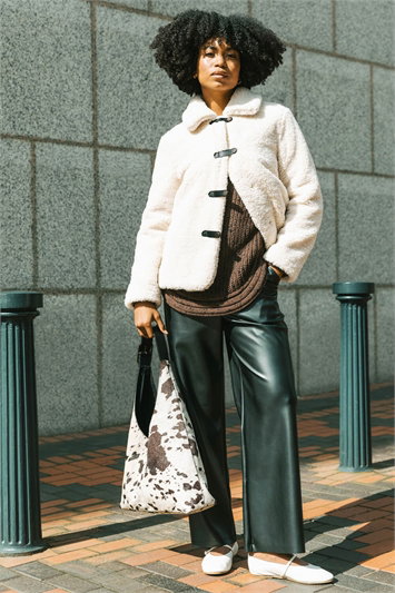 Cream Textured Borg Collared Jacket