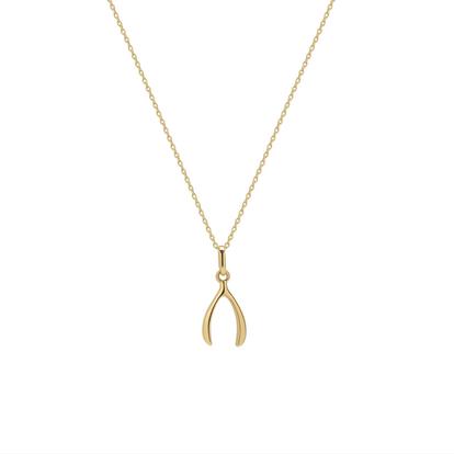 Metallic 9Ct Solid Gold Large Wishbone Necklace
