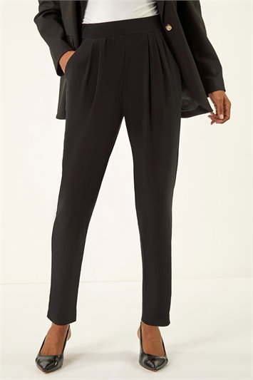 Black Jersey Stretch Elastic Waist Harem Trousers