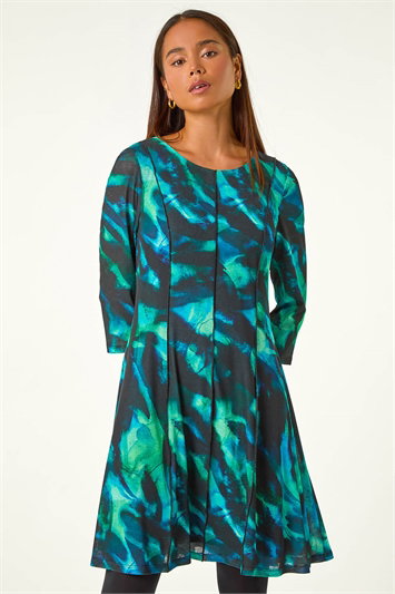 Petite Abstract Print Seam Detail Dress 14625592
