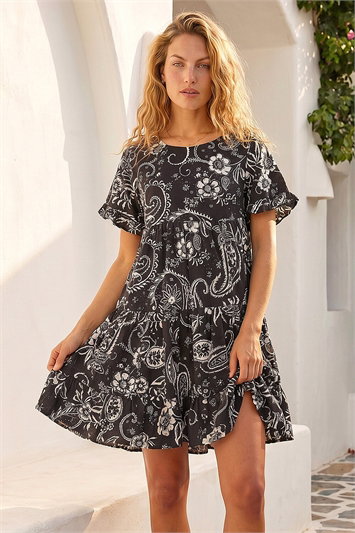 Multi Paisley Floral Tiered Smock Dress