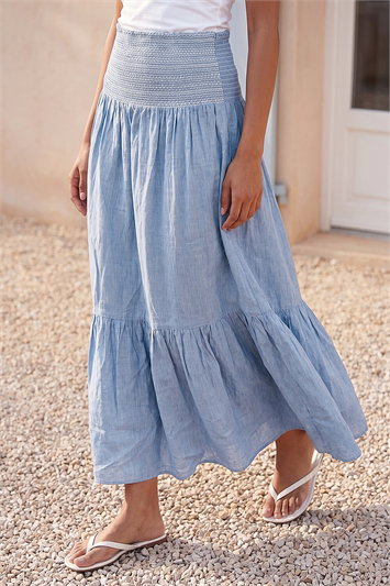 Shirred Tiered A-Line Skirt 17057609