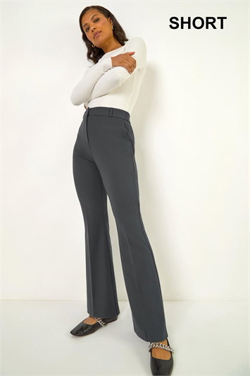 Grey Short Bootcut Stretch Trousers