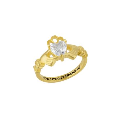 Metallic Sterling Silver Clear Claddagh Ring