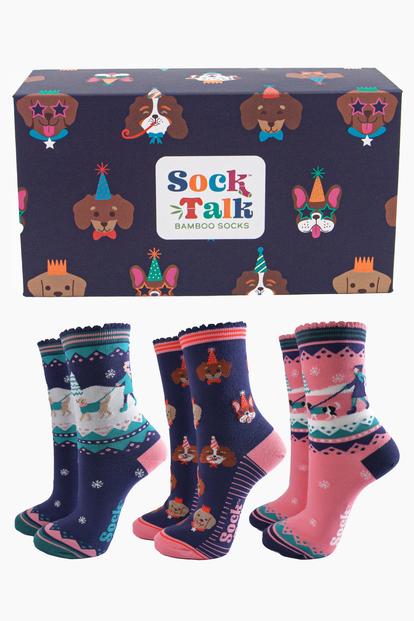 Blue Dog Walker Bamboo Socks Gift Box