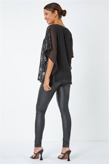 Sequin Overlay Stretch Chiffon Top 20141308