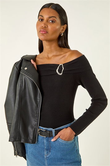Black Bardot Hardware Knit Jumper