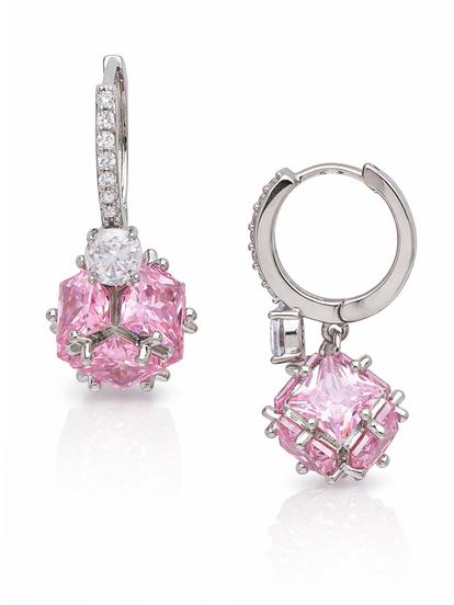 Pink Crystal Orb Hoop Earrings