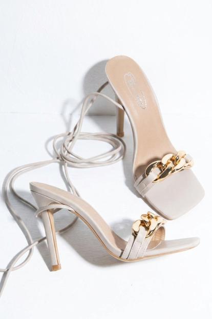 White Pu Faux Leather Square Toe Heels