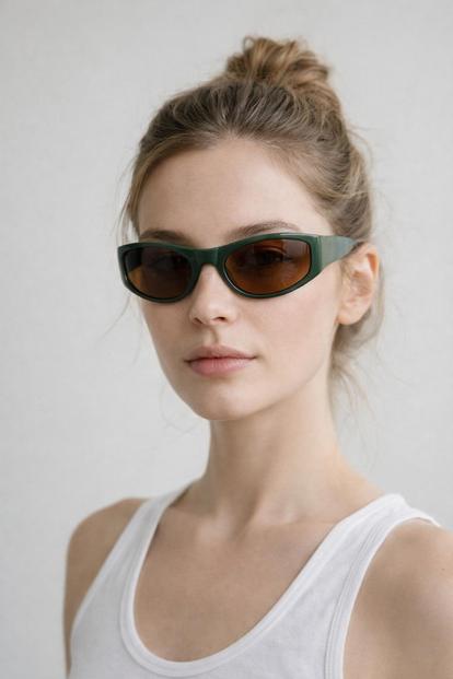 Black Racer Wrap Around Sunglasses In Dark Green