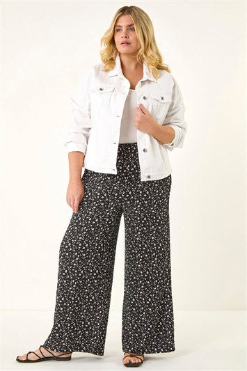 Curve Textured Print Wide Leg Trousers 18104608