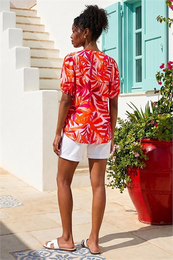 Tropical Pleated V-Neck Top 20237572