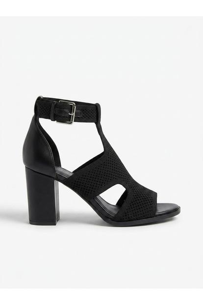 Black Sora Knit Vamp Block Heel Sandals