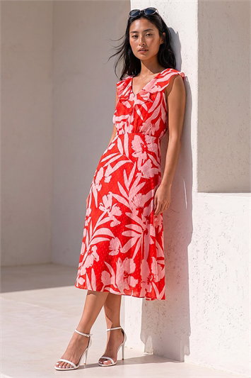 Petite Floral Frill Front Dress 14600878