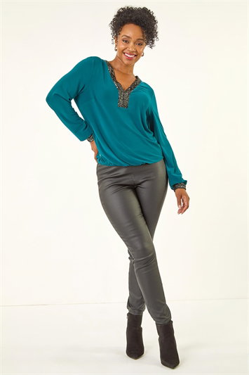 Petite Sequin Trim Blouson Top 19355791