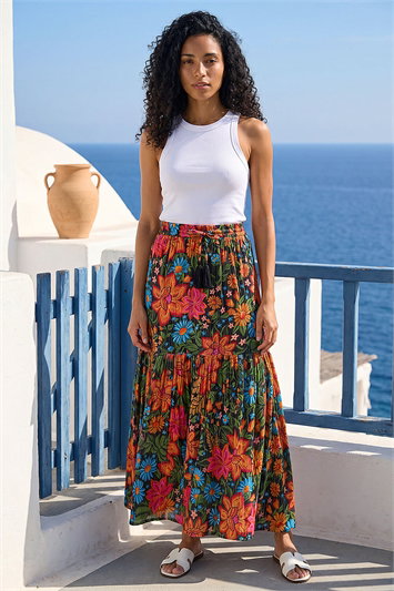 Floral Print Tiered A-Line Skirt 17058508