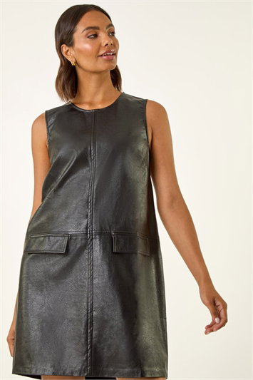 chinese dress ladies One Shoulder Faux Leather Mini Dress - Black