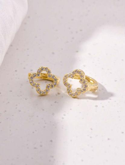 Metallic Large Clover Gold Plated Stud Earrings