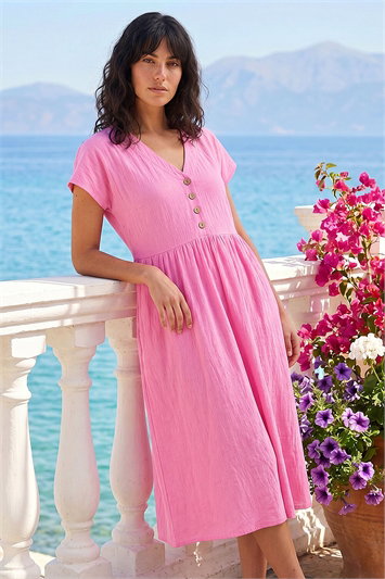 Linen Look Button Midi Dress 14732472