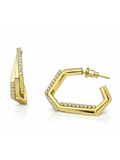 Metallic Angular Pavé Hoop Earrings