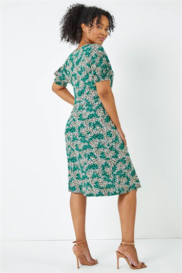 Petite Shirred Sleeve Floral Dress 14365434