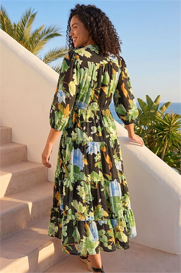 Floral Tiered Button Midi Dress 14841434