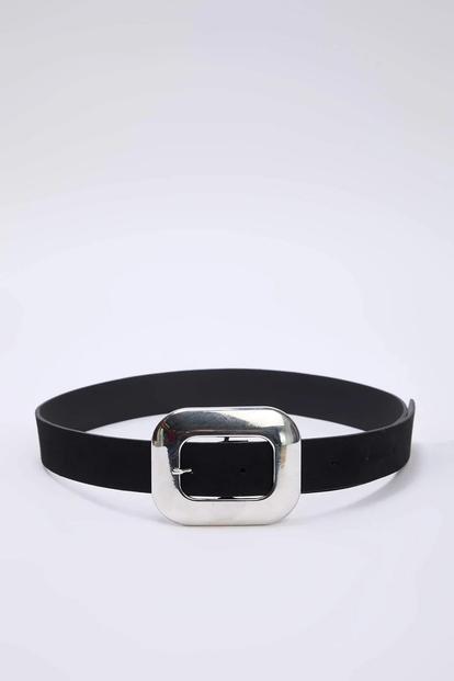 Black Square Buckle Detail Women’S Belt
