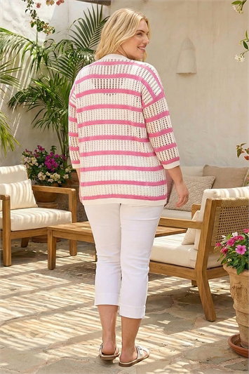 Curve Stripe Crochet Knit Cardigan 16332772