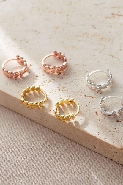 Metallic Sterling Silver Olive Leaf Huggie Hoops
