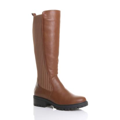 Black Knitted Stretchy Knee Chelsea Riding Calf Boots