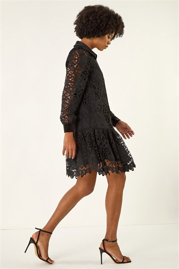 Black Premium Velvet Trim Shirt Dress