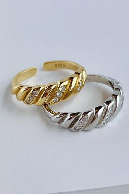 Metallic Sterling Silver Cz Adjustable Dome Ring