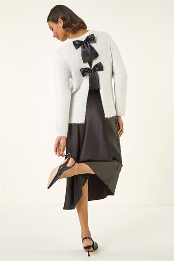 White Bow Back Metallic Knit Jumper