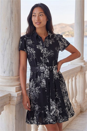 Petite Floral Print Frill Shirt Dress 14908908