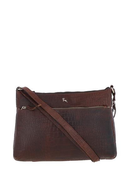 Black 'Silvia' Croc Print Real Leather Shoulder Bag