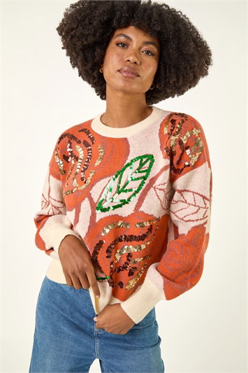 White Sparkly Floral Knit Jumper