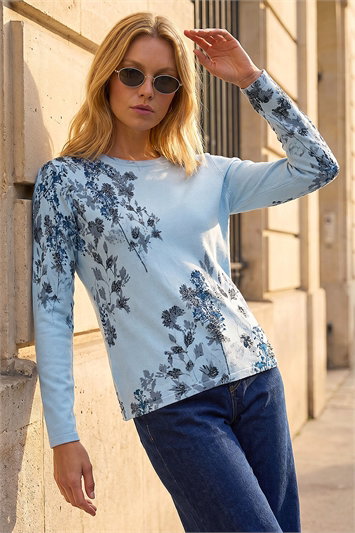 Blue Floral Hotfix Print Jumper