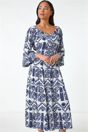 Petite Abstract Print Button Midi Dress 14687760