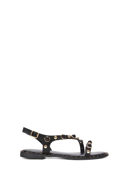 Black Flat Slingback Sandals With Studded Pearls