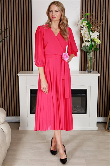 Pink Julianna Pleated Chiffon Dress