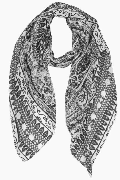 Black Mediterranean Tile Print Lightweight Scarf