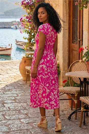 Floral Print Midi Stretch Dress 14788372