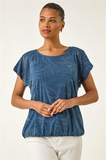 Blue Burnout Bubble Hem Top