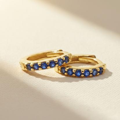 Metallic Sapphire September Birthstone Huggie Hoop Earrings