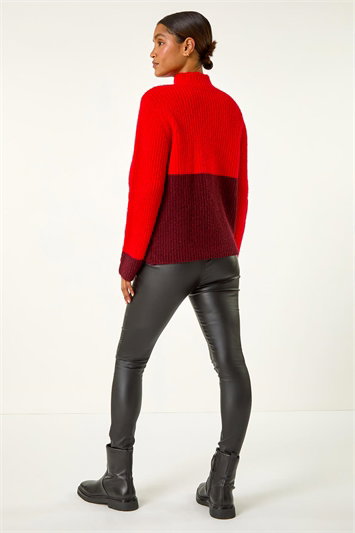 Colour Block Funnel Neck Knit Jumper 16138478